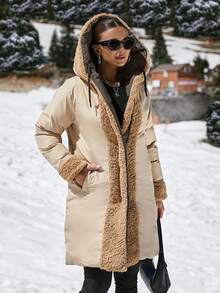 EURMUSE 双面泰迪熊连帽羽绒长款大衣 - 灰色 - 查看 8