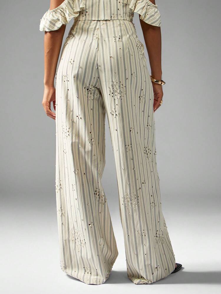 MISSGUIDED Wide Leg Striped Palazzo Pants With Lace Up Details