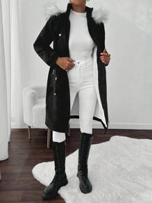 EURMUSE 女士可拆卸毛领连帽衬里大衣、派克大衣、厚重