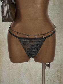 SHEIN ICON 度假海滩性感渐变色褶皱面料比基尼泳裤 - 彩色 - 查看 1