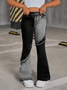 SHEIN Quần dài denim túi cài nút phía trước đơn giản cho bé gái tuổi mới lớn - màu đen - Xem 4