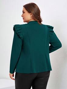 SHEIN Clasi Áo khoác thời trang tay dài màu trơn có khóa kéo phía trước cỡ lớn cho nữ vào mùa thu/đông - Màu xanh lá cây đậm - Xem 2