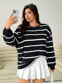 Solflare Plus Size Textured Brushed Loose Ribbed T-Shirt