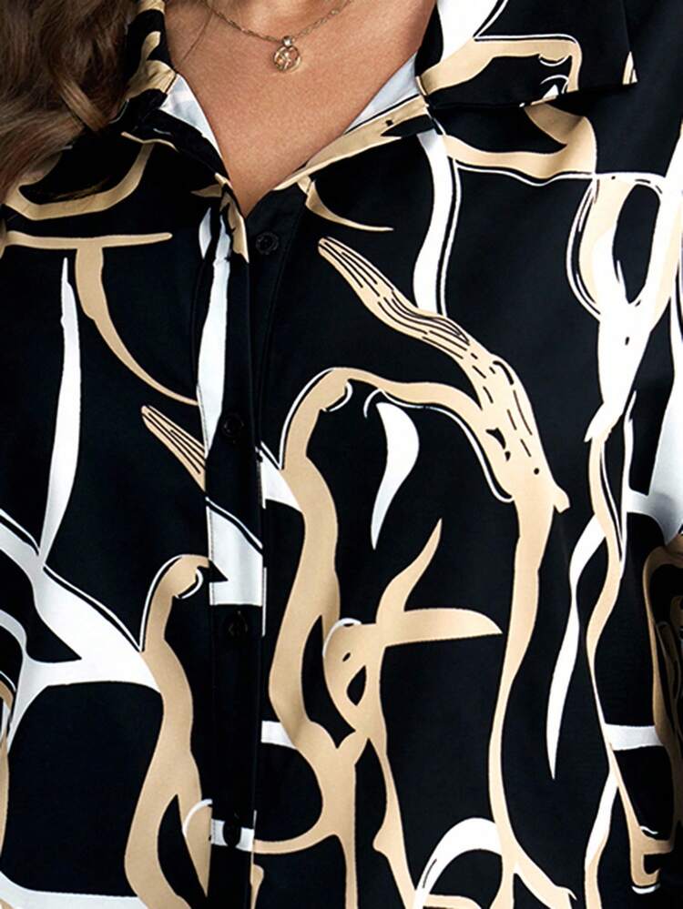 Comfylo 秋季休闲日常穿着，大码女式几何印花长袖衬衫，休闲宽松舒适长款，适合居家和度假，秋季，感恩节假期 - 彩色 - 查看 7