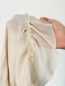 SHEIN Tall 女士纯色荷叶边前系带喇叭袖时尚衬衫奶油色系带上衣荷叶边衬衫 - 米色 - 查看 8