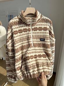 Comfortcana Plus Size Casual Totem Double-Sided Fleece Sweatshirt, Autumn/Winter - Multicolor - View 5