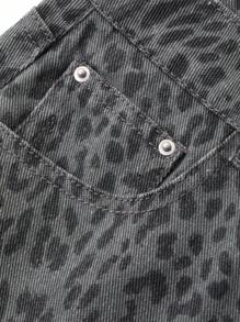 Livesso Quần jeans ống rộng cạp cao họa tiết da báo cho nữ - Màu xanh lam - Xem 8