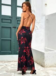 KARISMINA 女士深 V 领露背花卉印花度假修身连衣裙 - 彩色 - 查看 8