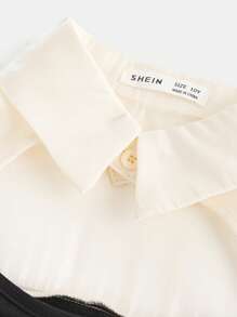 SHEIN Nova Glow 少女优雅双色镂空二合一长袖衬衫A字连衣裙，适合日常穿着、休闲场合、优雅派对或生日派对。 - 米色 - 查看 3