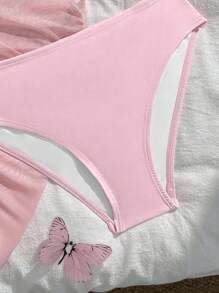 SHEIN 3pcs Teen Girl Swimsuit Set, Black Series, Beach Holiday Party, Spring/Summer 3 Piece Swimsuit Set Teen Bikini 3 Piece Set Pink Teen Swimsuit Bathing Suit Set Girls Bikini Set Stylish Pink Halter Bikini And Skirt Set For Teen Girls Ideal For Summer Getaways Teen Girls Pink Halter Bikini Set With Asymmetrical Skirt Perfect For Vacations Vacation-Ready Pink Halter Neck Bikini Set With Short Skirt Wrap For Teens Vacation-Ready Plain Pink Halter Bikini With Short Sheer Skirt Pink Teen Swimsuits