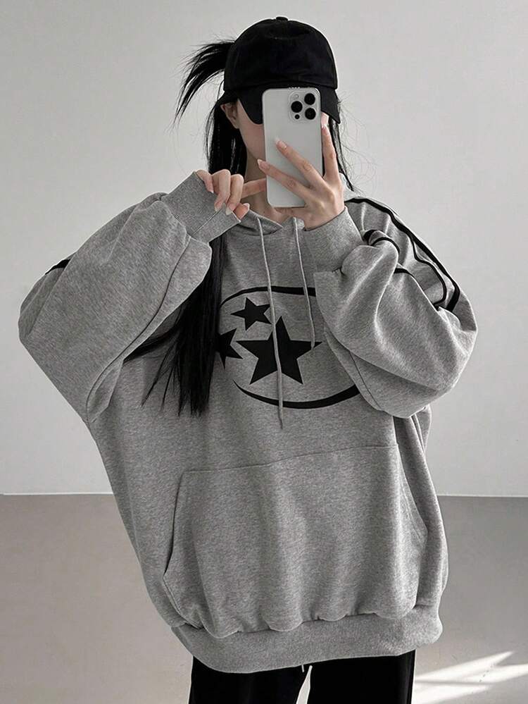 Pentagram Hoodie, Loose Fit College Style Sweatshirt For Women Fall,Winter