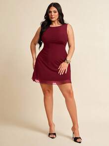 SHEIN BAE Plus Size Women's Sleeveless Mesh Dress, Spring/Summer