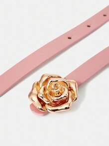 MOTF PREMIUM 1PC WOMEN'S ELEGANT GOLD ROSE FLOWER PINK BELT , VERSATILE FOR DAILY WEAR - Pink - View 5