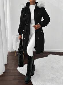 EURMUSE 女士可拆卸毛领连帽衬里大衣、派克大衣、厚重