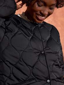 Bóhologie Phụ nữ, Mùa thu, Mùa đông, Tay dài, Chiều dài thông thường, Chần bông, Nút bấm, Túi, Thường ngày - màu đen - Xem 6