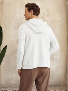 Manfinity CityGents 男士长袖连帽套头衫，针织运动衫，带抽绳，男士粗针织毛衣，男士开衫，男士纽扣连帽衫，针织男士衬衫，男士毛衣夹克 - 白色 - 查看 6