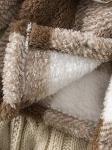 SHEIN 1 件婴儿毛绒开衫、婴儿夏尔巴夹克、男婴羊毛外套、冬季和春季厚保暖衣服 - 咖啡棕 - 查看 5