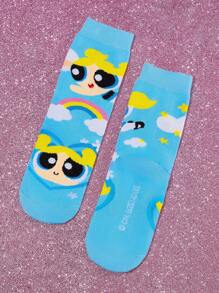 THE POWERPUFF GIRLS X SHEIN 3 Pairs Blossom, Bubbles, Buttercup Pattern Cotton Soft & Breathable Moisture-Wicking Kids Mid-Calf Socks Colorful Cute Crew Socks Reinforced Toe & Heel For Durability Unisex For Boys & Girls All Seasons All-Match School & Outdoor,Y2K - Multicolor - View 10