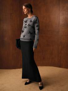 MOTF PREMIUM 蝴蝶图案长袖毛衣 - 灰色 - 查看 7