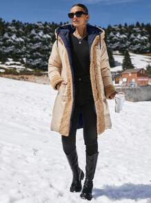 EURMUSE Double Face Teddy Bear Hooded Puffer Long Down Coat