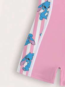 SHEIN GraphicGems Young Girl Summer Beach Resort Cartoon Rabbit & Striped Print One-Piece Swimsuit - Multicolor - View 4