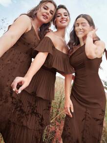 SHEIN Belle Chiffon Bridesmaid Dress With Asymmetric Shoulder And Draped Detailing (Adult)