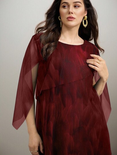 Flouryn Elegantes Urlaubskleid in Blau-Grün mit Mesh-Blume Muster , Große Größen, Sommerbekleidung für Frauen, Sommerkleid für Frauen, Bescheidenes Damenkleid, Sommeroutfit