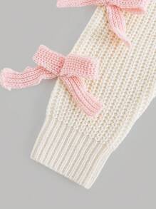 SHEIN Tween Girl Cute And Kawaii White Long Sleeve Cardigan With Pink Bow-Tie.,Long Sleeve Tops,In Fall/Winter - White - View 3