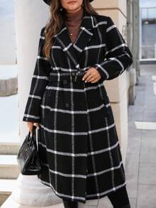 EMERY ROSE Abrigo de cuadros con bolsillos para mujer de talla grande, de moda para otoño e invierno, casual de negocios para mujer, ropa de invierno para mujer, ropa de invierno, elegante para otoño, invierno y otoño