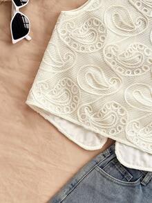 Soleia 女士提花前系带宽松上衣衬衫，腰果花佩斯利波西米亚风，适合西部牛仔风格女性，复活节风格女性 - 黑色 - 查看 5