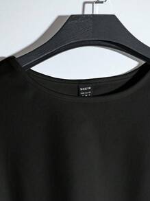 Franclia Women's Solid Color Round Neck Ruched Casual T-Shirt, Summer - Black - View 5