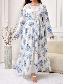 Al Najma Plus Size Women Casual Loose Waist Tie Abaya Robe