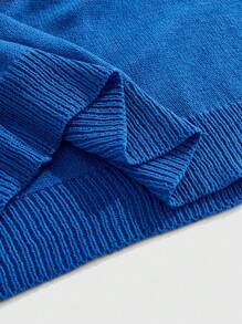 ROMWE MEN Prep Chaleco de punto con rayas de contraste y patrón de letras para hombre, otoño e invierno - Azul - Ver 5