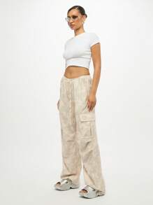 SUMWON WOMEN Pantalones cargo de pierna ancha con cordón y estampado de hibisco, pantalones casuales para verano, festivales, playa y otoño - Amarillo - Ver 5