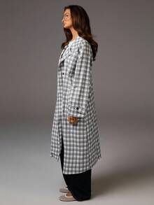 Athîral Women's Lapel NeckLong Sleeve Long Casual Plaid Print Jacket In Fall/Winter - Multicolor - View 3