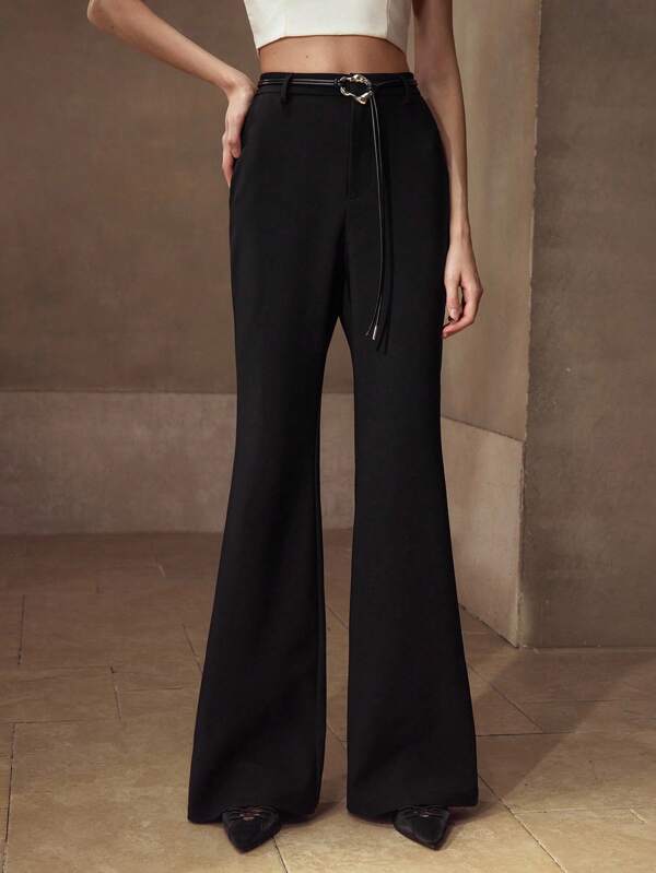MOTF PREMIUM BUCKLE DECOR FLARE LEG PANTS