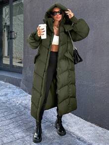 EURMUSE Damen dicke, warme, locker sitzende Kapuzenjacke, Oversized Laternärmel-Design, Winter - Armeegrün - Übersicht 6