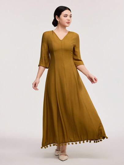 Veilorie 女士时尚流苏设计阿拉伯朴素连衣裙