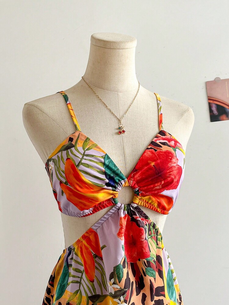 Soleia 女式花卉豹纹镂空腰吊带连衣裙 - 彩色 - 查看 3