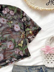 Soleia 夏季度假女装花卉刺绣时尚女式上衣 - 彩色 - 查看 3