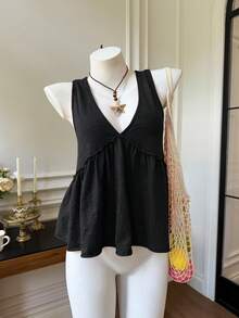 Comfortcana 女士休闲雪花针织无袖T恤，夏季 - 黑色 - 查看 5