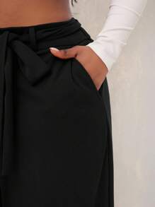 SHEIN SXY Quần dài thường ngày thanh lịch quyến rũ gợi cảm cơ bản rộng rãi cho nữ cỡ lớn Thu & Đông, Xuân & Hè - màu đen - Xem 2