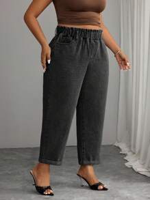 Elenzga Plus Size Simple Solid Color Casual Denim Jeans, Everyday Wear - Dark Grey - View 4