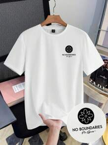 Manfinity Joysei 时尚休闲年轻风花卉字母组合印花修身圆领短袖T恤，男士款，适合约会、聚会、情侣装、家庭装，也是送给男友的绝佳礼物。