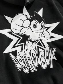 ROMWE MEN Astro Boy X ROMWE Street Life Felpa con cappuccio nera con grafica di figure cartoni animati per uomo