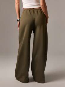 AiiRZ Quần thể thao ống rộng có dây rút, quần dài mặc nhà mùa hè, quần sọc bên hông, quần mặc thoải mái, phong cách sống mùa thu - Màu xanh lá cây đậm - Xem 2