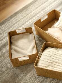 SHEIN 1PC Bamboo Storage Basket, Minimalist Woven Storage Basket For Home - Yellow - View 7
