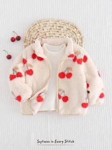 Cozy Pixies Baby Girl Floral Pattern Thermal Lined Thick Long Sleeve Cardigan, Casual & Versatile For Autumn/Winter Fall