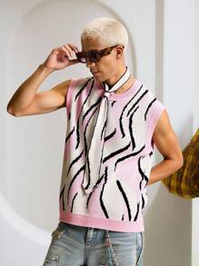 STEELVANCE Herren Lässiger Alltags Kontrast Farbiger Rundhals Pullunder Rosa Pullunder Herren Rosa Strick Pullunder Rosa Grafik Pullunder Herren Rosa Pullunder Rosa Ärmellos Pullover Schulanfang Alltäglicher Komfort Dicker Grafik Schwarz OVERSIZED College - Pink - Übersicht 1