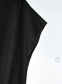 Franclia Women's Solid Color Round Neck Ruched Casual T-Shirt, Summer - Black - View 3
